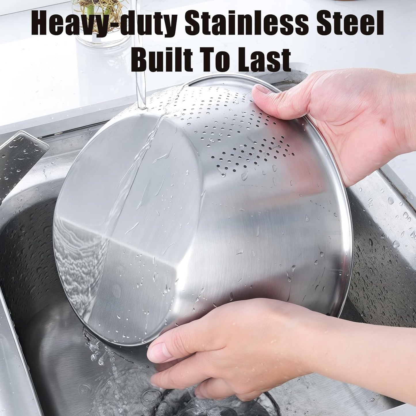 Rice Washer Strainer Bowl, Stainless Steel Quinoa Washing Bowl | Side Drainers Colander for Cleaning Rinsing Fruits, Vegetables, and Beans - Versatile Kitchen Tool