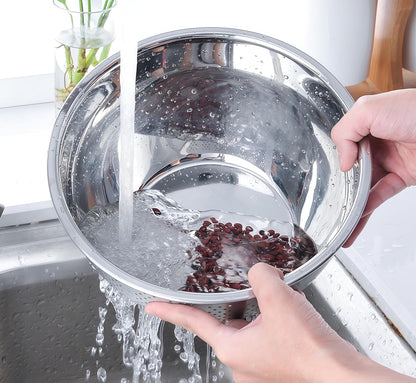 Rice Washer Strainer Bowl, Stainless Steel Quinoa Washing Bowl | Side Drainers Colander for Cleaning Rinsing Fruits, Vegetables, and Beans - Versatile Kitchen Tool