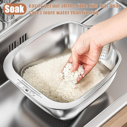 Rice Washer Strainer Bowl, Stainless Steel Quinoa Washing Bowl | Side Drainers Colander for Cleaning Rinsing Fruits, Vegetables, and Beans - Versatile Kitchen Tool
