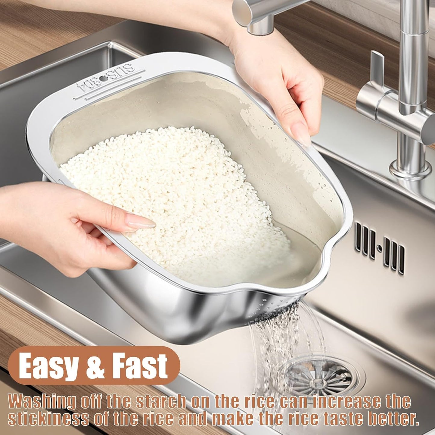 Rice Washer Strainer Bowl, Stainless Steel Quinoa Washing Bowl | Side Drainers Colander for Cleaning Rinsing Fruits, Vegetables, and Beans - Versatile Kitchen Tool