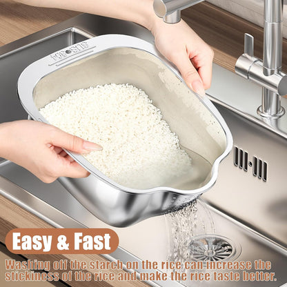 Rice Washer Strainer Bowl, Stainless Steel Quinoa Washing Bowl | Side Drainers Colander for Cleaning Rinsing Fruits, Vegetables, and Beans - Versatile Kitchen Tool