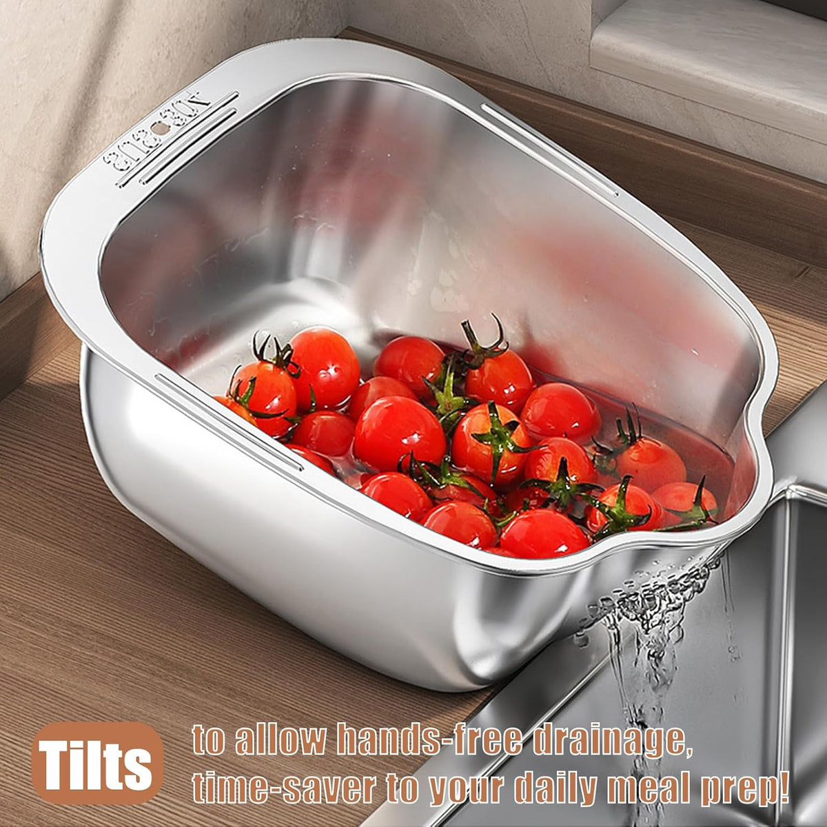 Rice Washer Strainer Bowl, Stainless Steel Quinoa Washing Bowl | Side Drainers Colander for Cleaning Rinsing Fruits, Vegetables, and Beans - Versatile Kitchen Tool