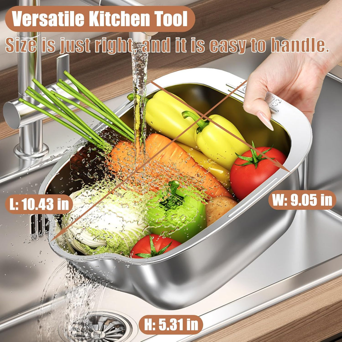 Rice Washer Strainer Bowl, Stainless Steel Quinoa Washing Bowl | Side Drainers Colander for Cleaning Rinsing Fruits, Vegetables, and Beans - Versatile Kitchen Tool