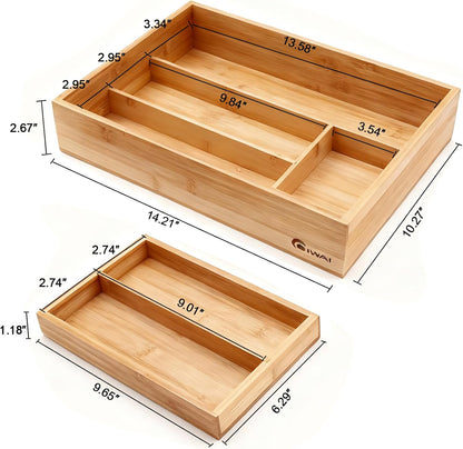 COIWAI Double Layer Bamboo Drawer Organizer Cutlery Utensil Silverware Drawer Organizer, cutlery Silverware Tray for Drawer, Utensil Holder Drawer Dividers for Flatware (L: 16.85 × 12.2 in)