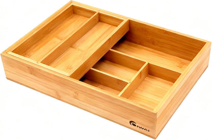 COIWAI Double Layer Bamboo Drawer Organizer Cutlery Utensil Silverware Drawer Organizer, cutlery Silverware Tray for Drawer, Utensil Holder Drawer Dividers for Flatware (L: 16.85 × 12.2 in)