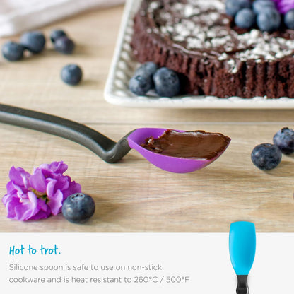 Mini Supoon Non-Stick Sit-Up Silicone Scraping Cooking Spoon, Jar Scraper Measures 5ml Tsp - 8" Purple