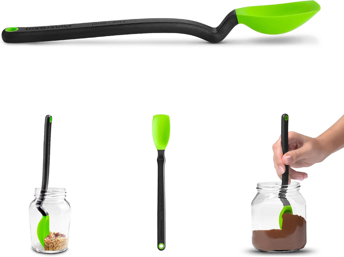 Mini Supoon Non-Stick Sit-Up Silicone Scraping Cooking Spoon, Jar Scraper Measures 5ml Tsp - 8" Purple