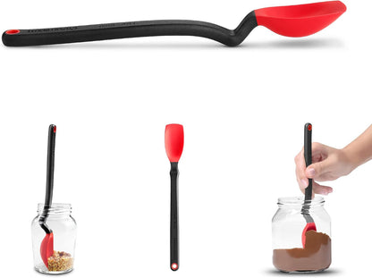 Mini Supoon Non-Stick Sit-Up Silicone Scraping Cooking Spoon, Jar Scraper Measures 5ml Tsp - 8" Purple