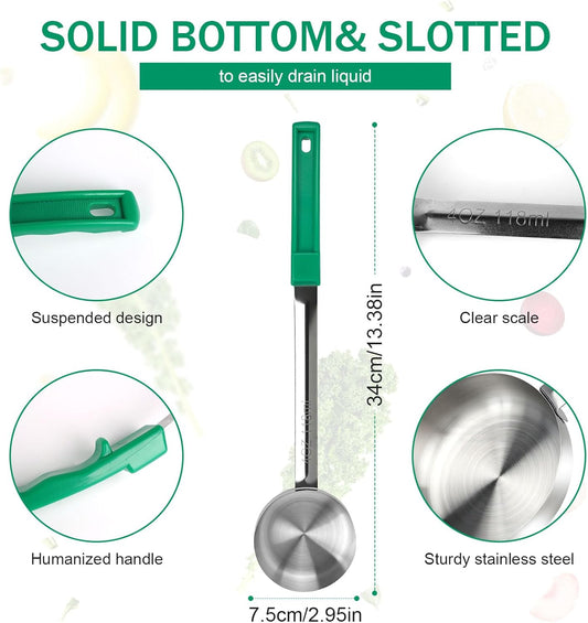 4 Ounce Solid Stainless Steel Portion Control Ladle Spoon - 2Pcs Pizza Sauce Serving Spoons Portion Ladle for Sauces, Perfect for Weight Watchers, Buffets, Parties
