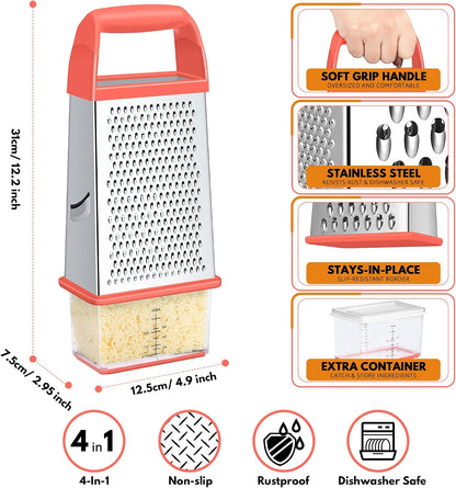 Cheese Grater With Container Box Grater Stainless Steel Kitchen Black