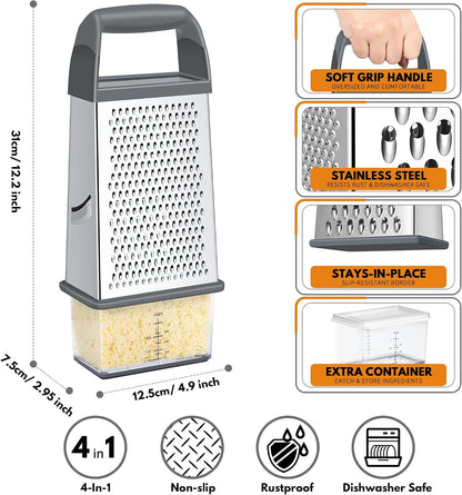 Cheese Grater With Container Box Grater Stainless Steel Kitchen Black