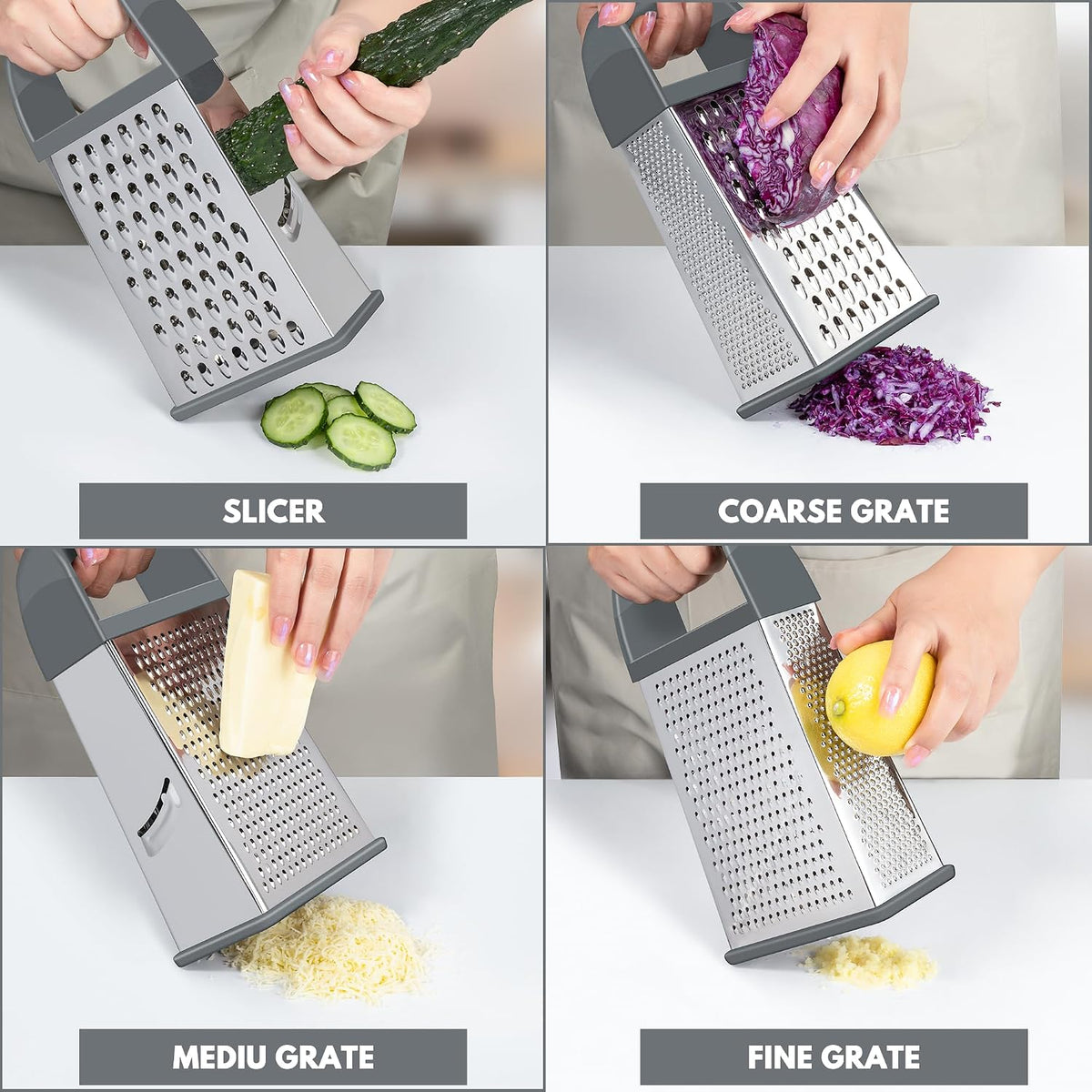 Cheese Grater With Container Box Grater Stainless Steel Kitchen Black