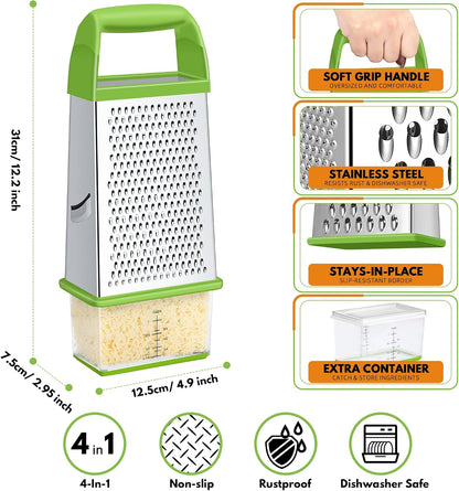Cheese Grater With Container Box Grater Stainless Steel Kitchen Black