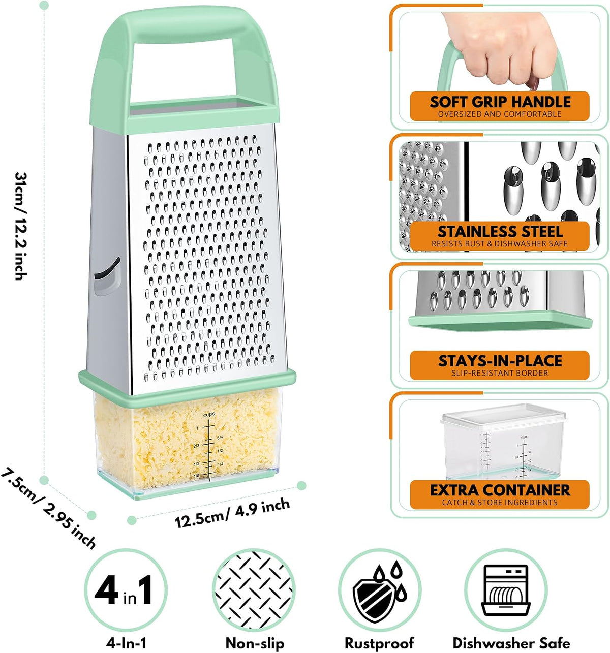 Cheese Grater With Container Box Grater Stainless Steel Kitchen Black