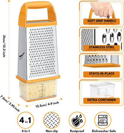 Cheese Grater With Container Box Grater Stainless Steel Kitchen Black
