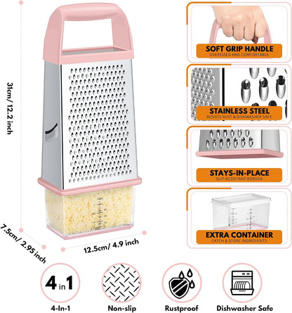 Cheese Grater With Container Box Grater Stainless Steel Kitchen Black