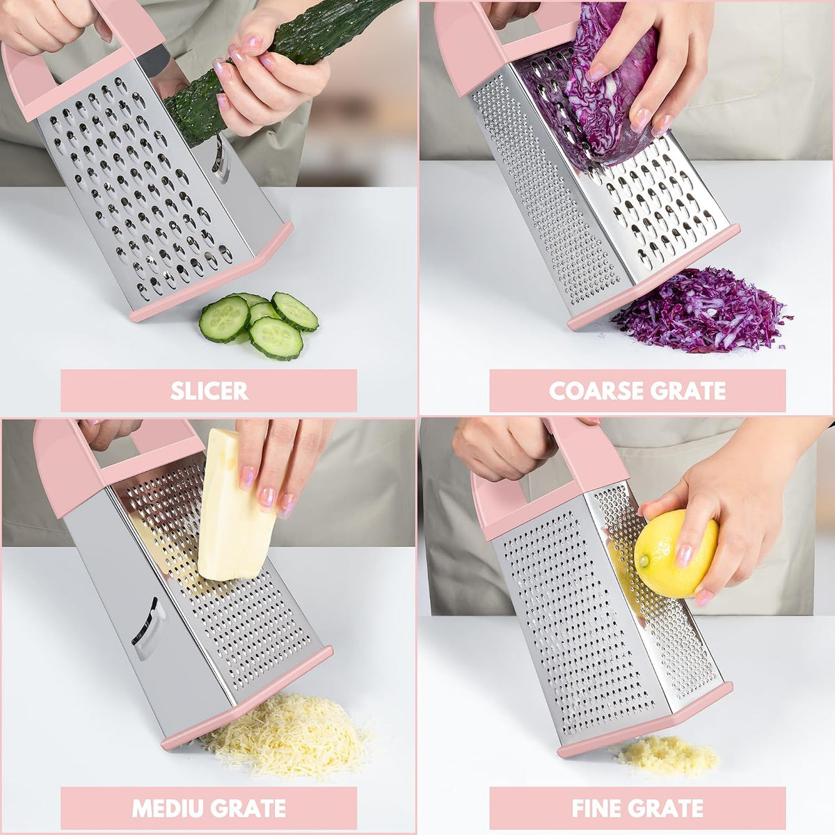 Cheese Grater With Container Box Grater Stainless Steel Kitchen Black