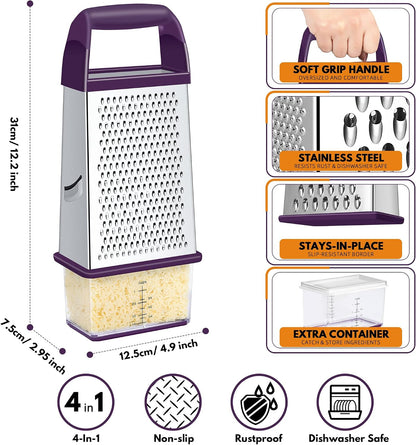 Cheese Grater With Container Box Grater Stainless Steel Kitchen Black