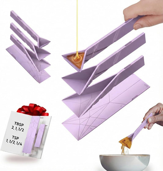 Original Flat 3-in-1 Folding Measuring Spoons | 2 Spoons fold into 6 Sizes | Magnetic | DuraBend Tech lasts 100k+ folds | LeakProof for Wet & Dry | Gift Packaging | Baking/Cooking (Purple)