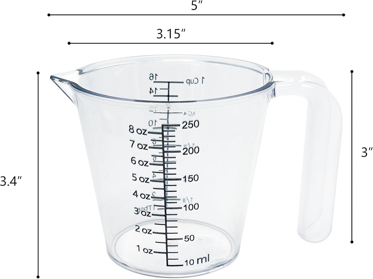 16 oz (2 Cup) Liquid Measuring Cup, Food-Grade Plastic Measuring Cup with Laser-Etched Markings, Clear Single Measuring Cup