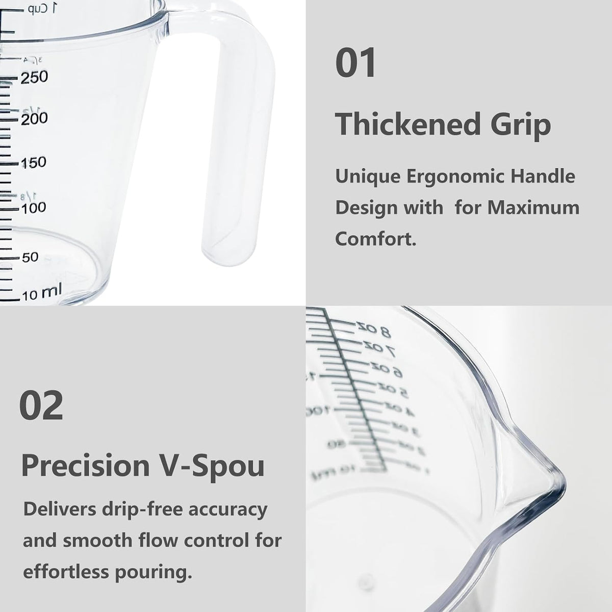 16 oz (2 Cup) Liquid Measuring Cup, Food-Grade Plastic Measuring Cup with Laser-Etched Markings, Clear Single Measuring Cup