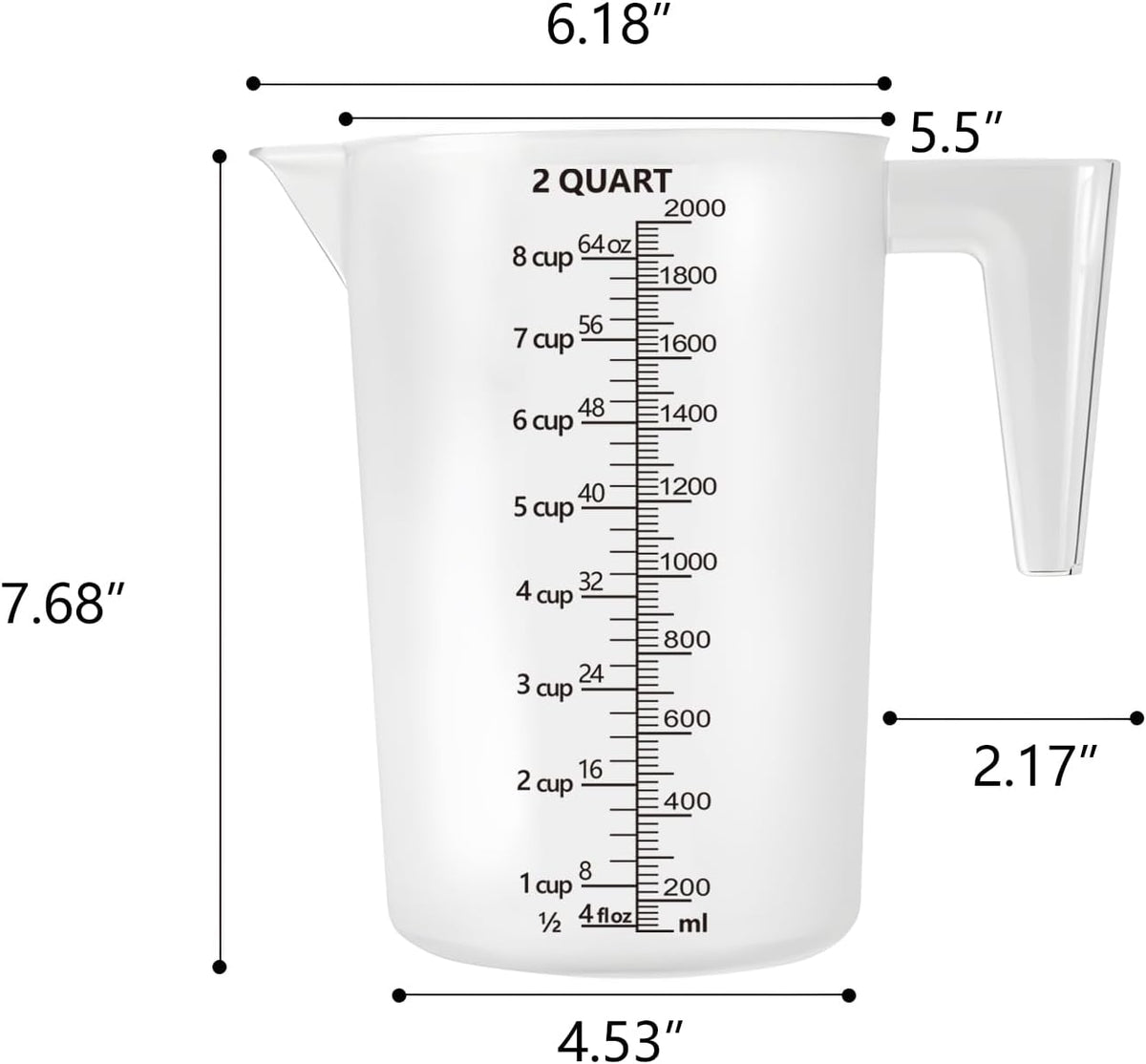 16 oz (2 Cup) Liquid Measuring Cup, Food-Grade Plastic Measuring Cup with Laser-Etched Markings, Clear Single Measuring Cup