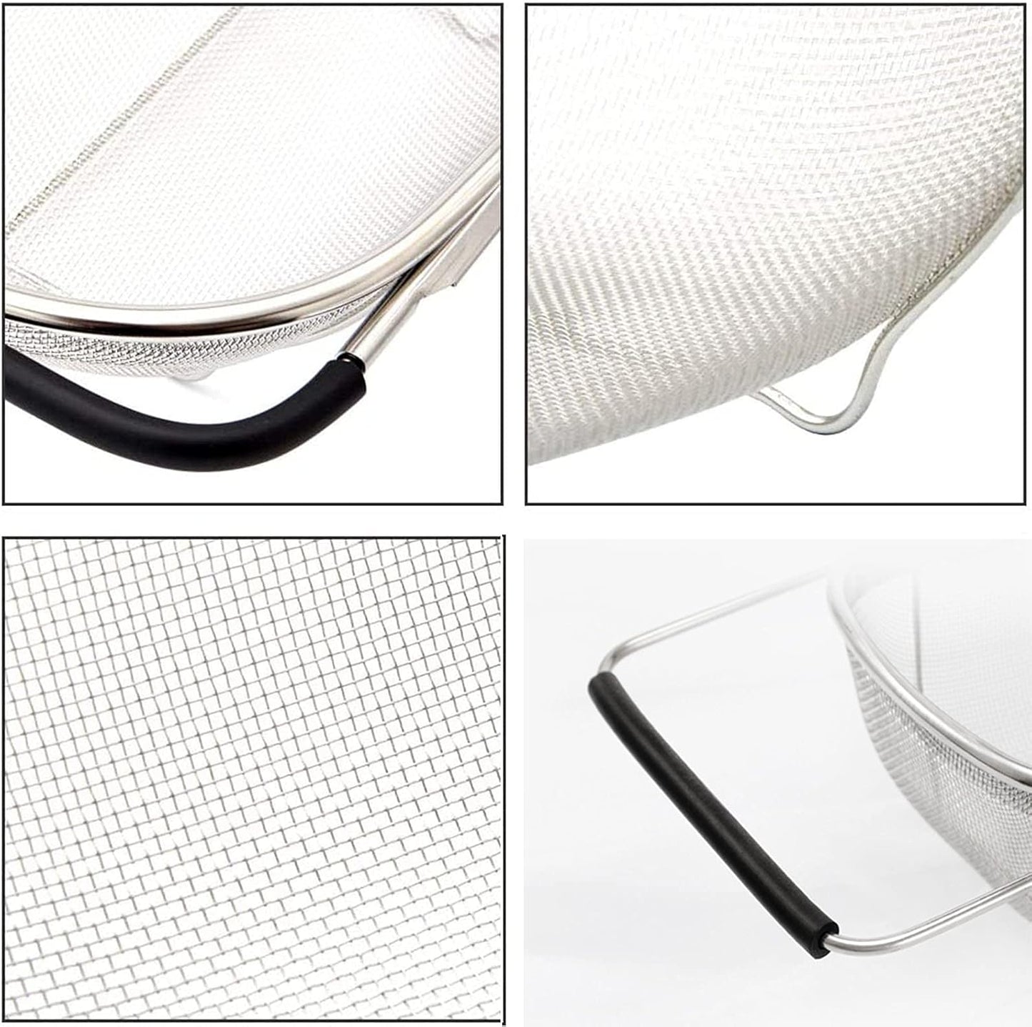Over The Sink Colander, 6 Quarts Stainless Steel Oval Colander with Expandable Rubber Grip Handle, Fine Mesh Strainer Baskets Kitchen Colanders for Strain, Drain, Rinse Vegetable, Fruits, Beige