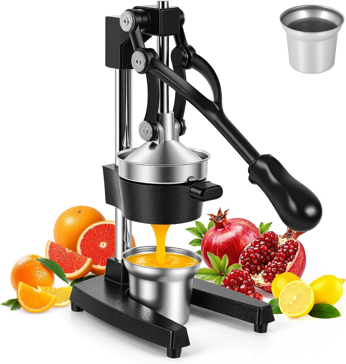 Manual Cast Iron Juicer,Orange Squeezer Heavy Duty,Juicer Press for Citrus Lemon Grapefruit Pomegranate, Hand Press Orange Juicer for Home and Bar Use (Black)