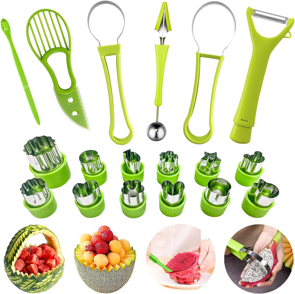 18pcs Melon Baller Scoop Set, Stainless Steel Fruit Carving Tools