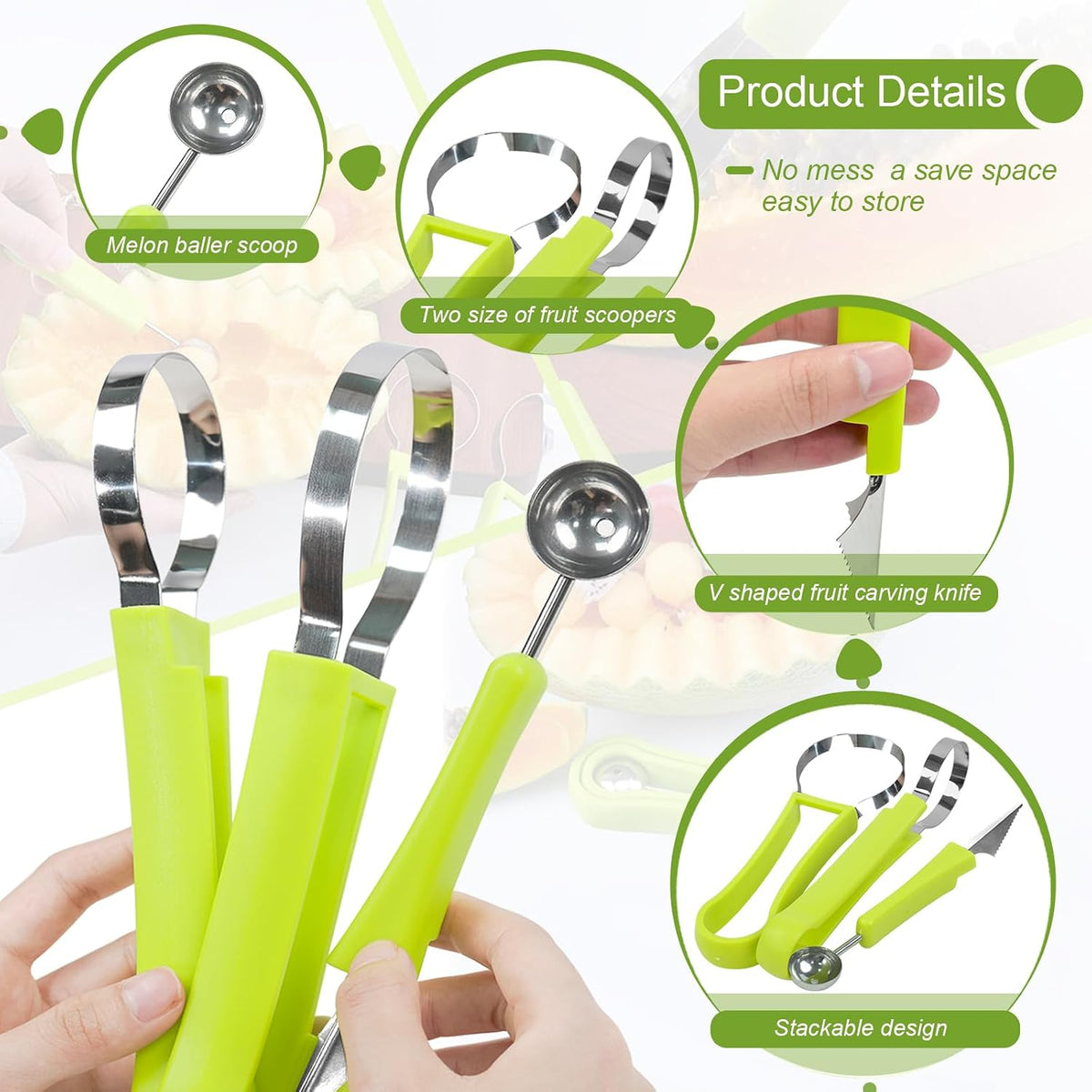 18pcs Melon Baller Scoop Set, Stainless Steel Fruit Carving Tools