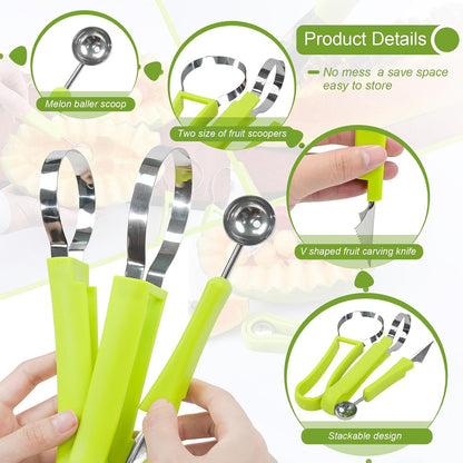 18pcs Melon Baller Scoop Set, Stainless Steel Fruit Carving Tools