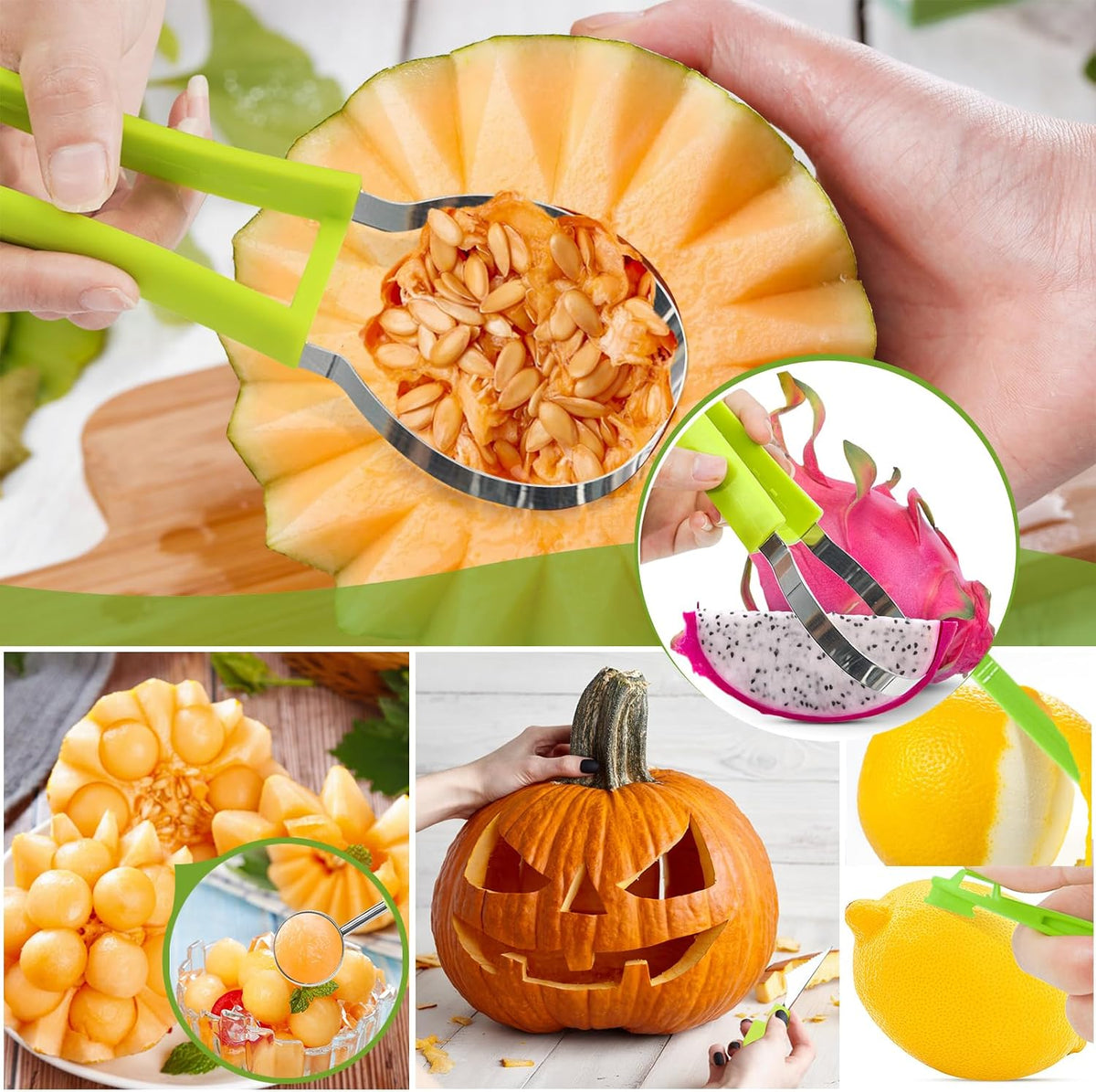 18pcs Melon Baller Scoop Set, Stainless Steel Fruit Carving Tools