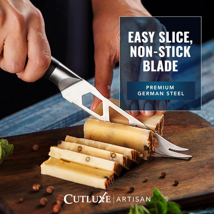 Cheese Knife, 5" Slicer for Soft & Hard Cheese – Serrated Blade | Pronged, Non-Stick High Carbon German Steel, Full Tang Ergonomic Handle – Artisan Series