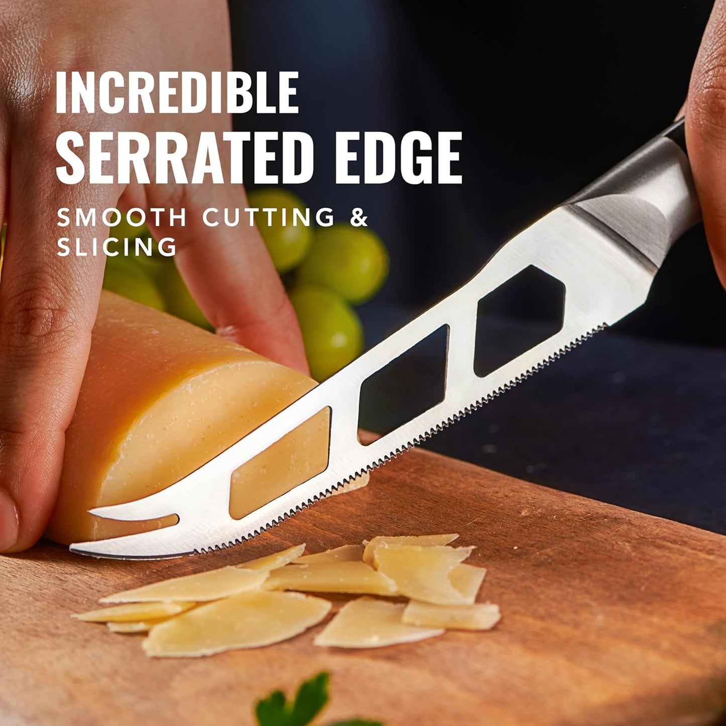 Cheese Knife, 5" Slicer for Soft & Hard Cheese – Serrated Blade | Pronged, Non-Stick High Carbon German Steel, Full Tang Ergonomic Handle – Artisan Series