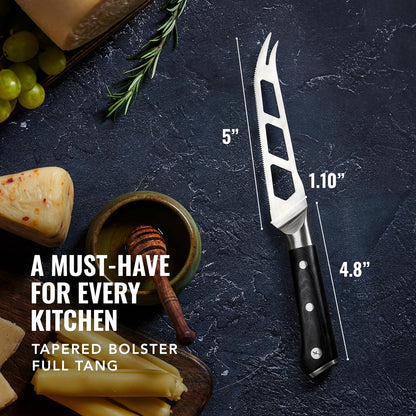 Cheese Knife, 5" Slicer for Soft & Hard Cheese – Serrated Blade | Pronged, Non-Stick High Carbon German Steel, Full Tang Ergonomic Handle – Artisan Series