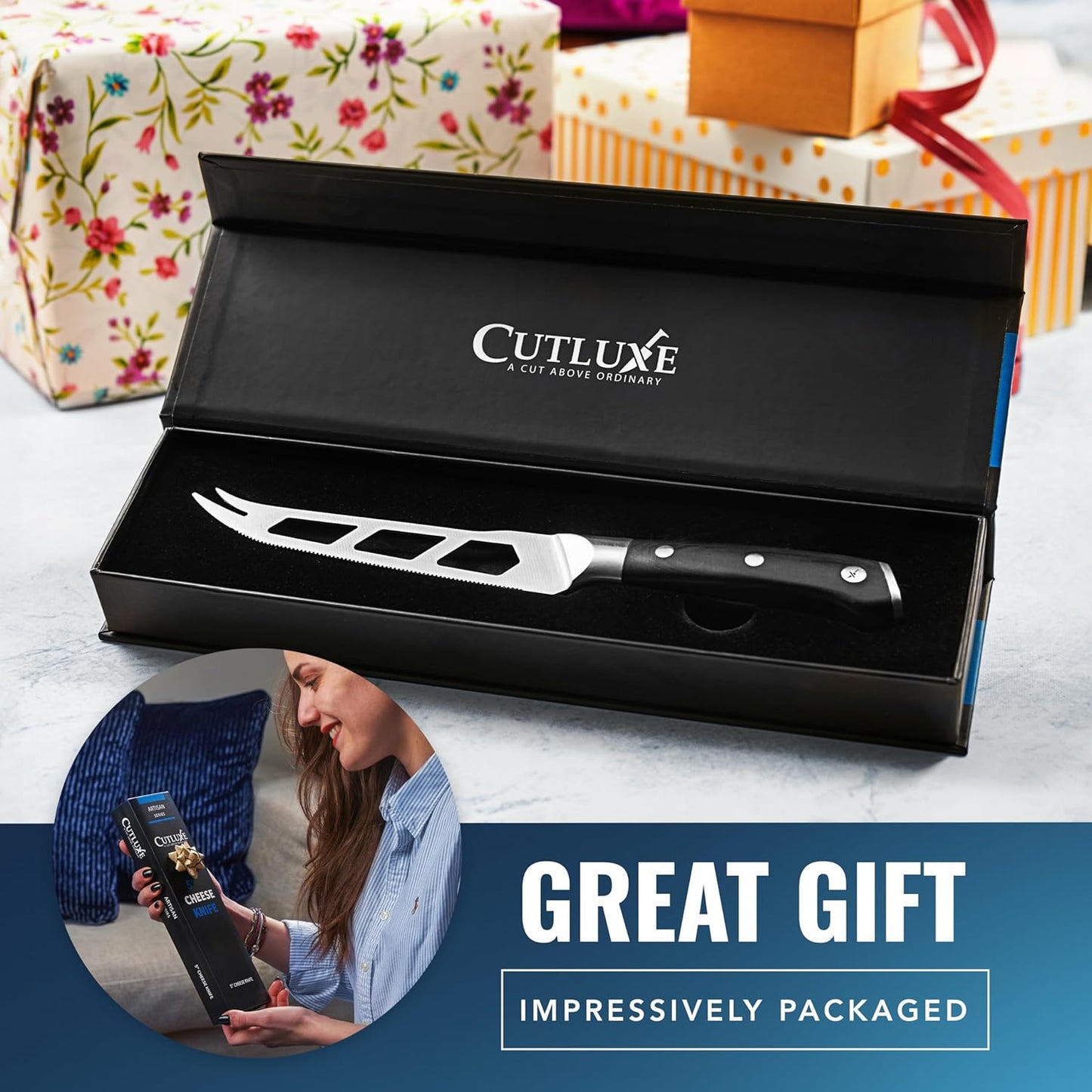 Cheese Knife, 5" Slicer for Soft & Hard Cheese – Serrated Blade | Pronged, Non-Stick High Carbon German Steel, Full Tang Ergonomic Handle – Artisan Series