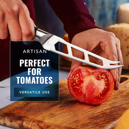 Cheese Knife, 5" Slicer for Soft & Hard Cheese – Serrated Blade | Pronged, Non-Stick High Carbon German Steel, Full Tang Ergonomic Handle – Artisan Series