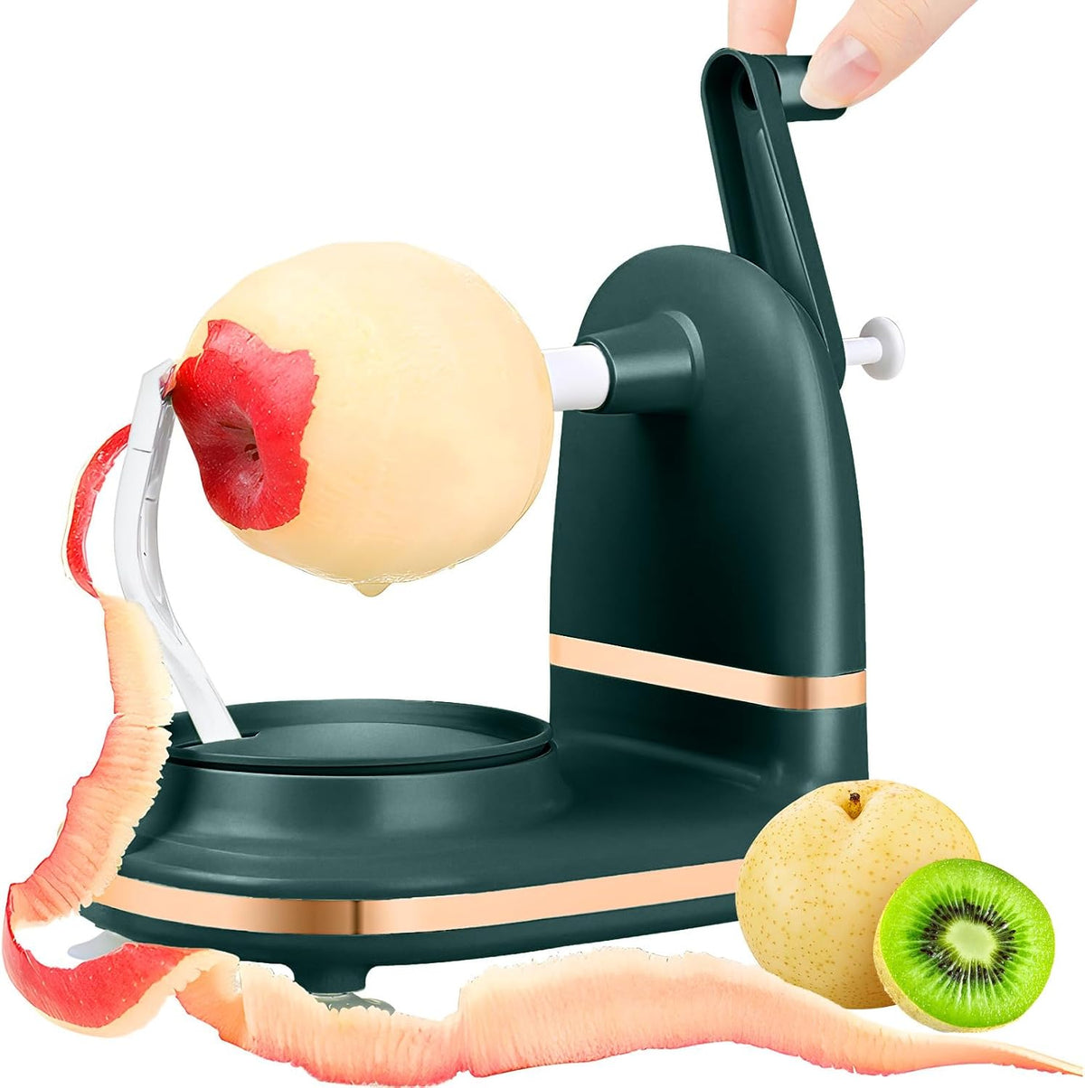 Manual Hand Crank Apple Peeler, Corer and Slicer – Suction Non Slip Counter Grips - Stainless Steel Blades – Peels, Cores and Cuts in Seconds for Home Kitchen Quick Applesauce Pie Making (Light green)