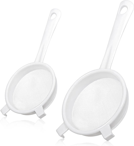 2 Pcs Double Ear Kefir Strainer Set with Handle Plastic Strainer for Kefir Grains Plastic Nylon Fine Mesh Sieve 2 Size Kitchen Strainers for Baking Tea Milk Food