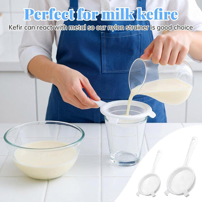 2 Pcs Double Ear Kefir Strainer Set with Handle Plastic Strainer for Kefir Grains Plastic Nylon Fine Mesh Sieve 2 Size Kitchen Strainers for Baking Tea Milk Food