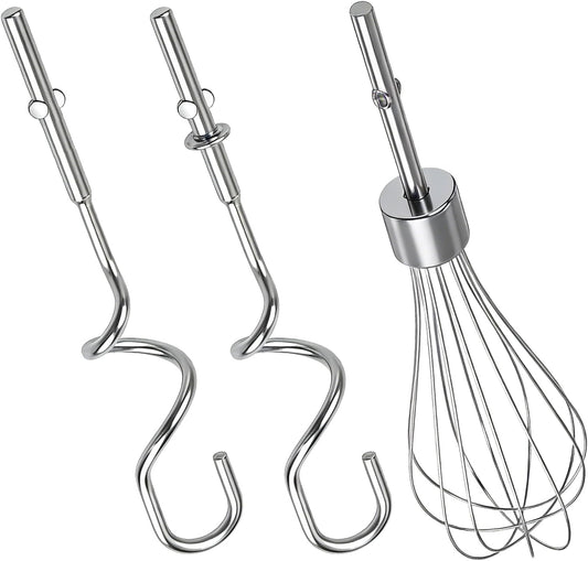 3 Pcs Hand Mixer Attachments for KitchenAid Hand Mixers, Stainless Steel KHMPW Egg Beater and KHM512 Dough Hooks Compatible with KHM3 KHM5 KHM7 KHM9 Series