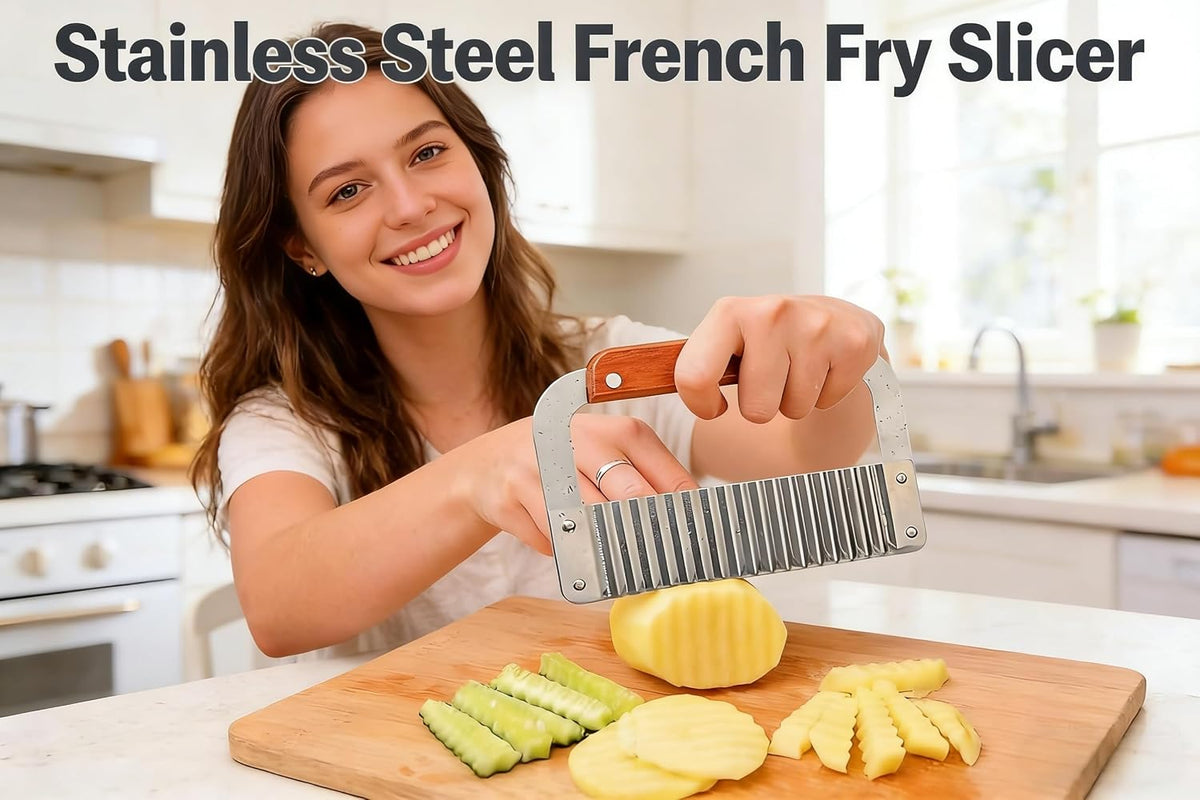 French Fry Slicer, Crinkle Cutter with Stainless Blade