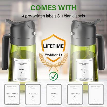 2 in 1 Oil Sprayer and Oil Dispenser for Kitchen - 16oz/470ml Light-Blocking Dark Glass Olive Oil Spray Bottle for Cooking, Air Fryer, Salad & BBQ (Black&Green)