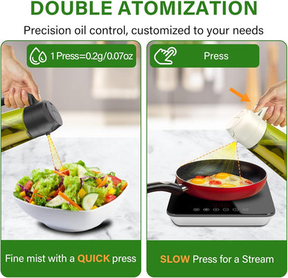 2 in 1 Oil Sprayer and Oil Dispenser for Kitchen - 16oz/470ml Light-Blocking Dark Glass Olive Oil Spray Bottle for Cooking, Air Fryer, Salad & BBQ (Black&Green)