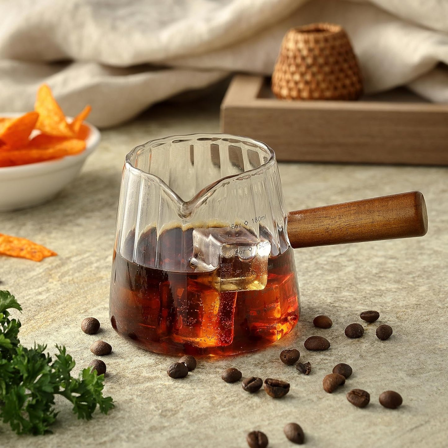 6OZ Espresso Cups, Glass Espresso Shot Measuring Cup with V-Shaped Mouth, Markings in both oz& ml