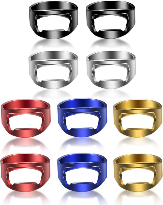 10 Pieces Bottle Opener Ring stainless Steel Beer Finger Bottle Opener Colorful for Party Present Supplies(Black,Silver,Red, Yellow, Blue)