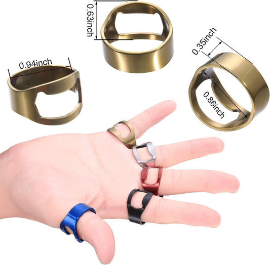 10 Pieces Bottle Opener Ring stainless Steel Beer Finger Bottle Opener Colorful for Party Present Supplies(Black,Silver,Red, Yellow, Blue)