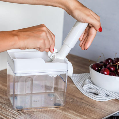 Cherry Stoner Remover – Stainless Steel Plunger Pits 25 Lbs/Hour, Easy-Clean Container, Dishwasher Safe, Ideal for Pies, Canning, Snacking, German Design, Replacement Parts – White