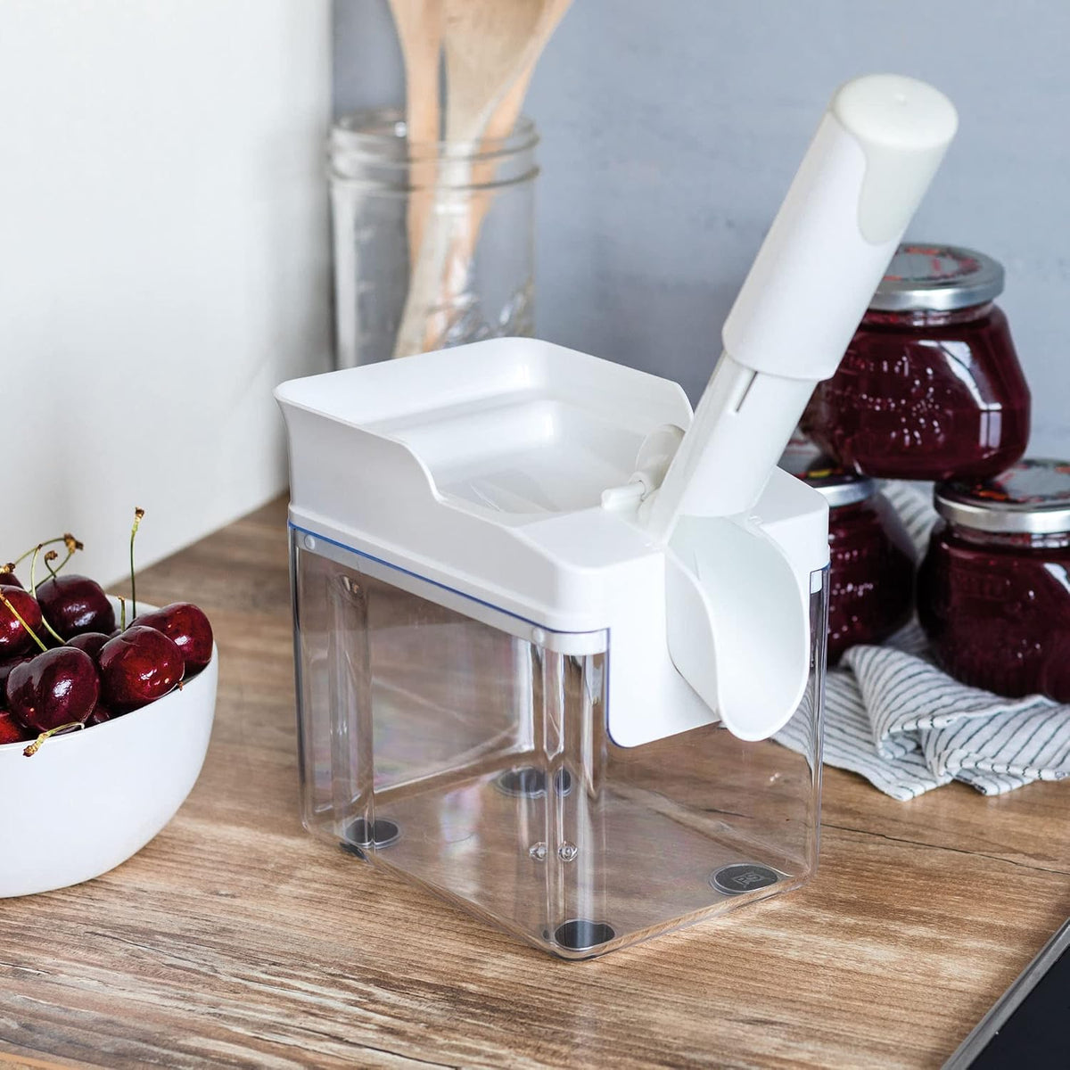 Cherry Stoner Remover – Stainless Steel Plunger Pits 25 Lbs/Hour, Easy-Clean Container, Dishwasher Safe, Ideal for Pies, Canning, Snacking, German Design, Replacement Parts – White