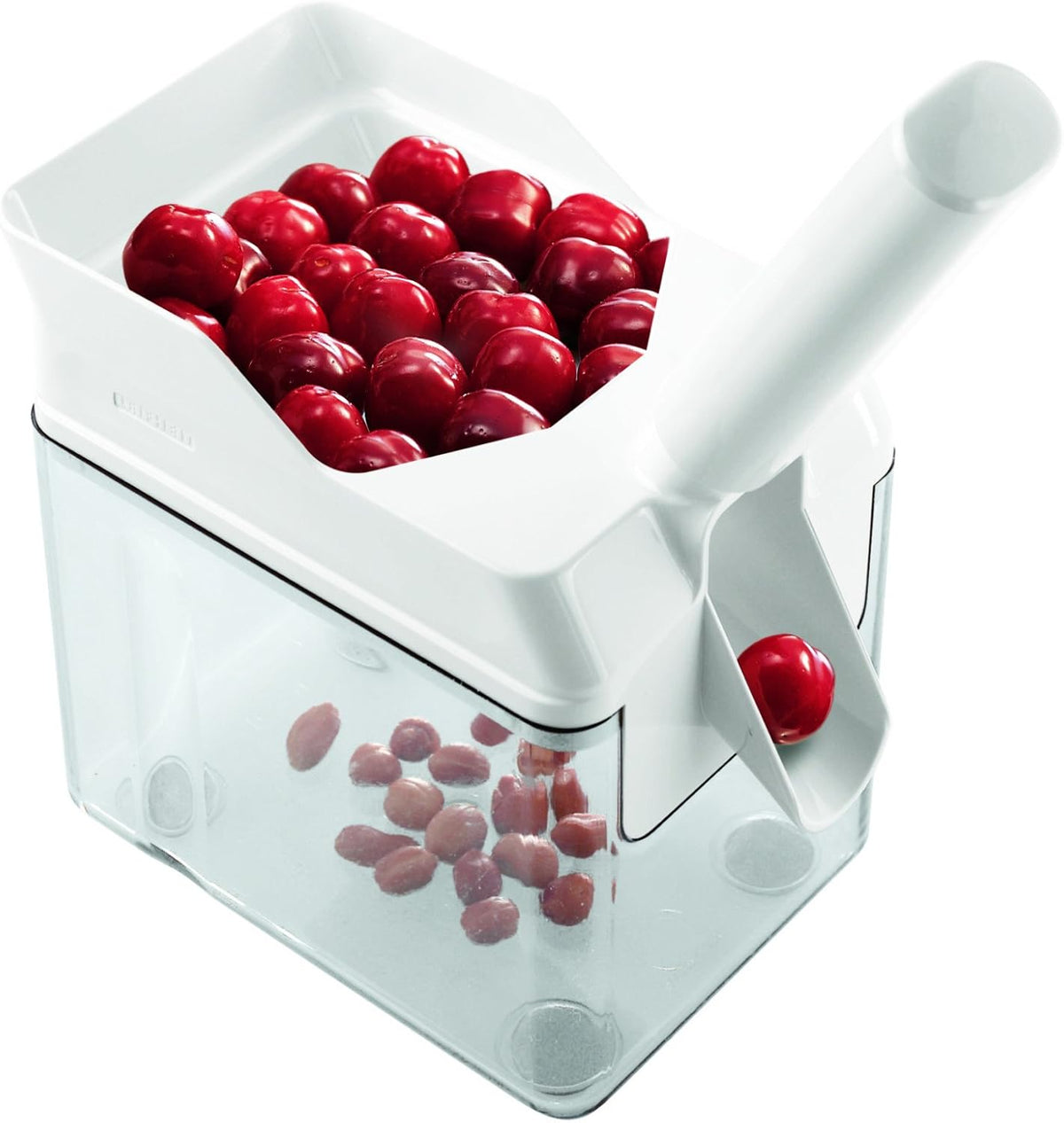 Cherry Stoner Remover – Stainless Steel Plunger Pits 25 Lbs/Hour, Easy-Clean Container, Dishwasher Safe, Ideal for Pies, Canning, Snacking, German Design, Replacement Parts – White